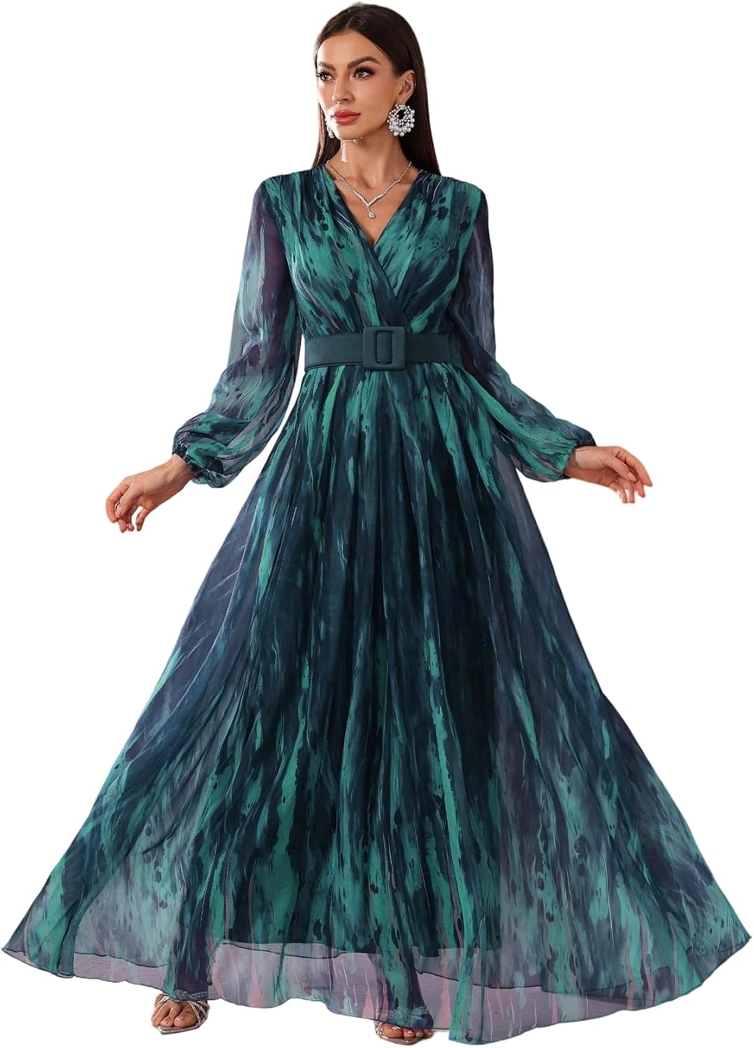 Womens Summer Dresses,Floral Patterns Vintage Elegant Cocktail Long Sleeve Boho Casual Maxi Wedding Guest Dresses for Women