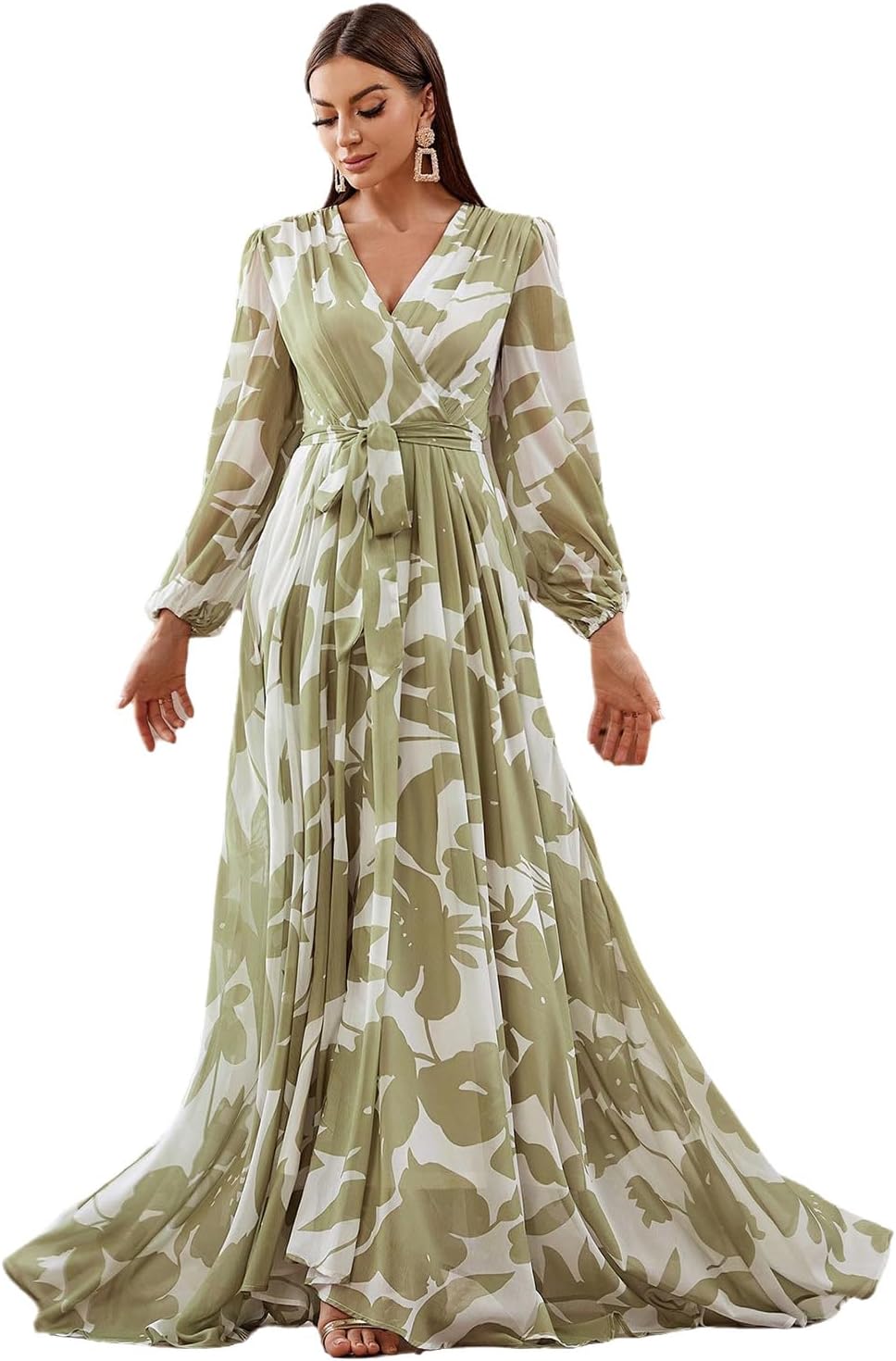 Womens Summer Dresses,Floral Patterns Vintage Elegant Cocktail Long Sleeve Boho Casual Maxi Wedding Guest Dresses for Women