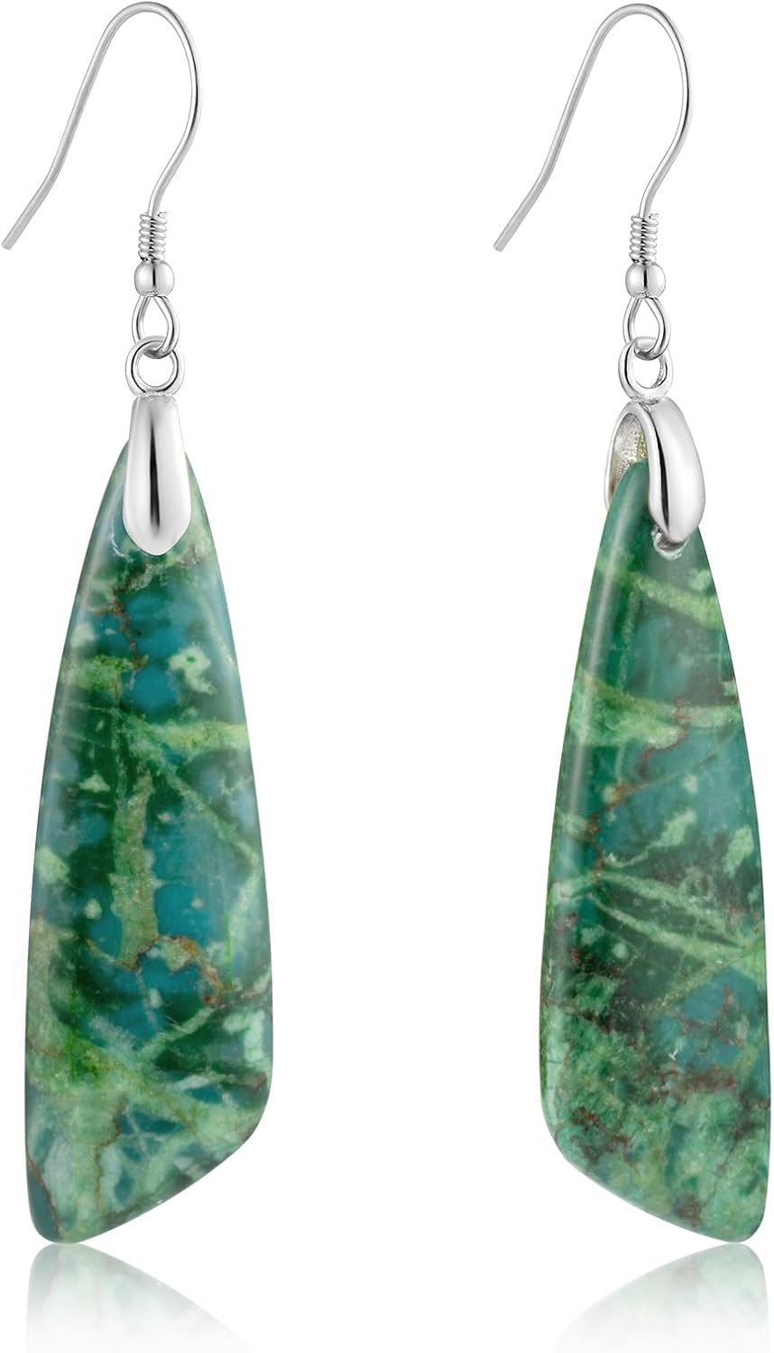 Jasper Stone Fishhook Drop Earrings