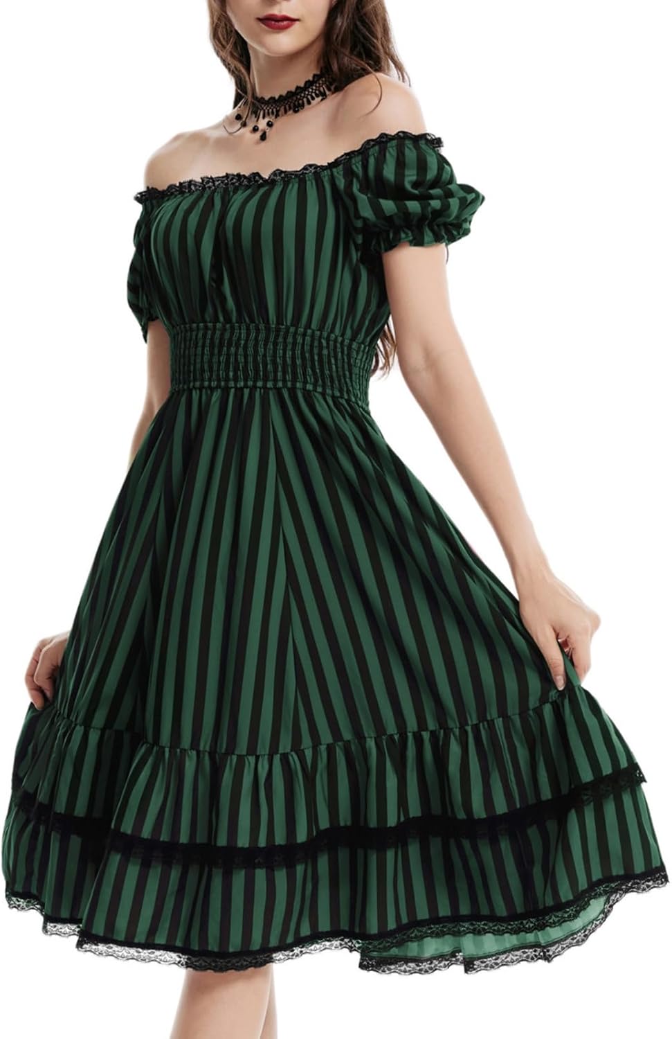 Scarlet Darkness Womens Gothic Pirate Corset A Line Midi Dress with Pockets