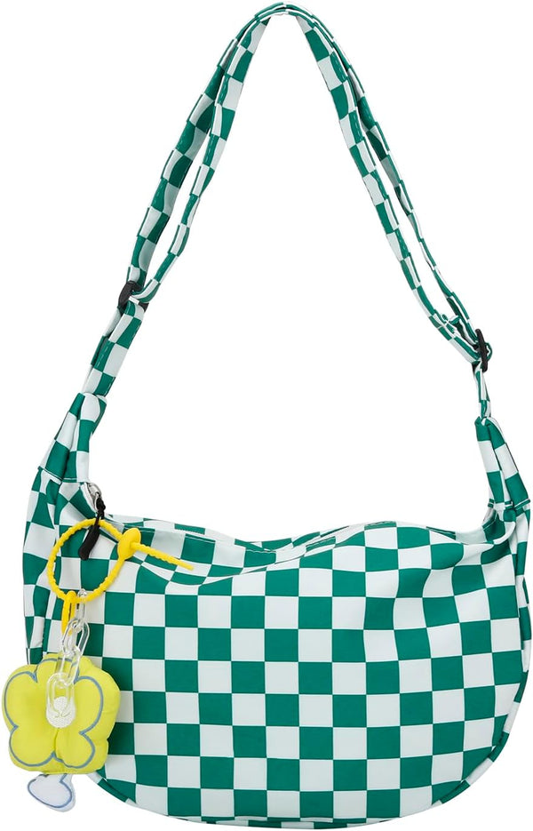 Black & White Checkered Crossbody Messenger Bag