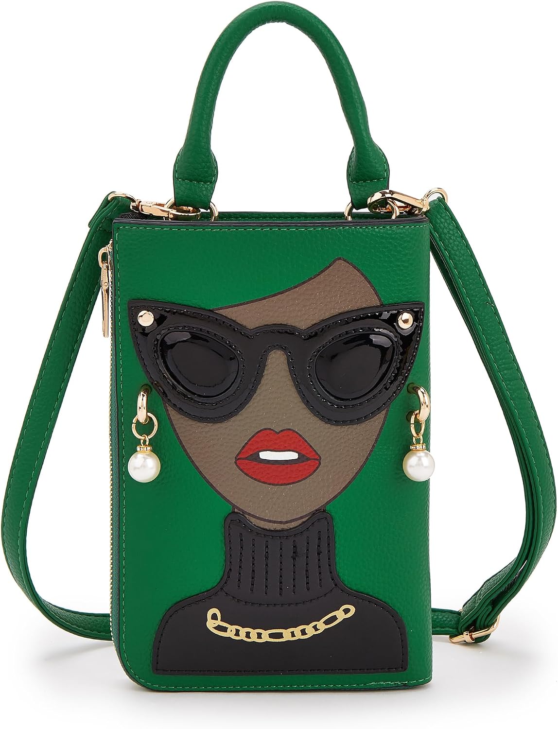 Women Novelty Lady Face Shoulder Bags Funky PU Leather Top Handle Satchel Handbags Clutch Purse for Women