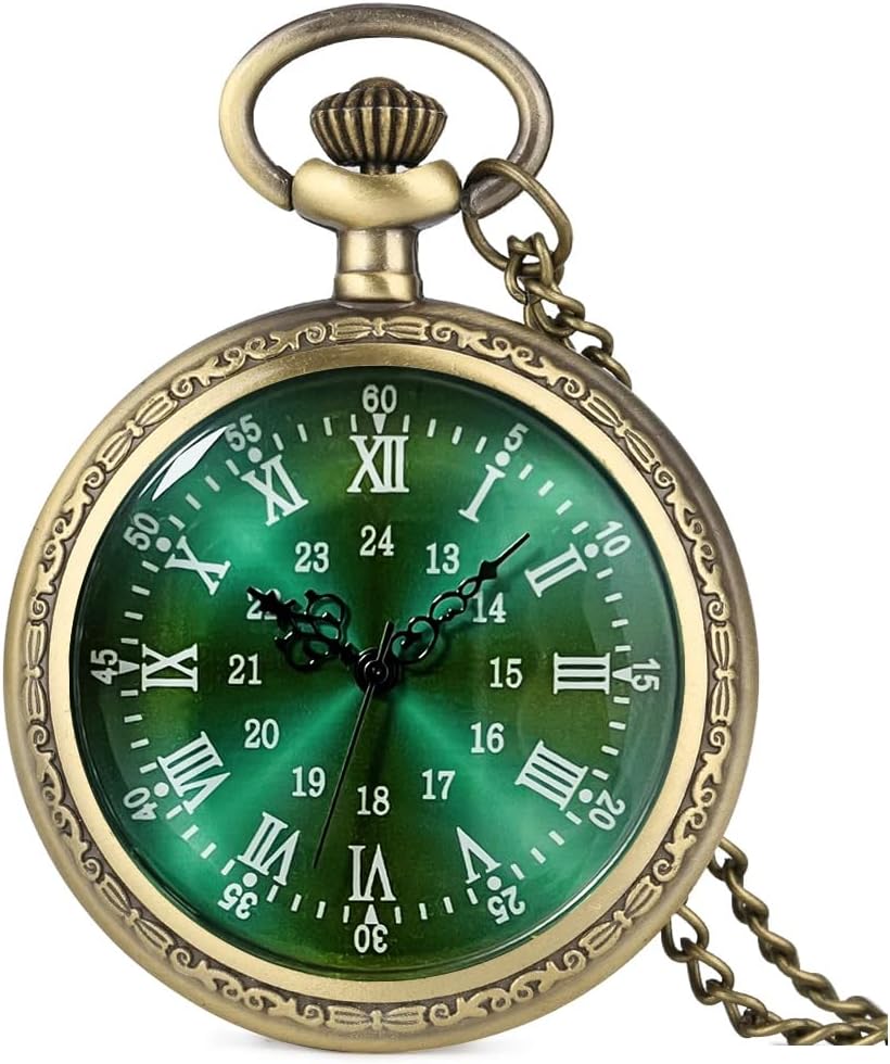 Vintage Quartz Pocket Watches for Men with Chains, Analog Pocket Watch