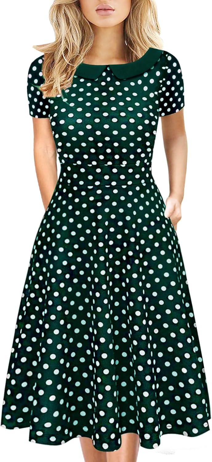 Women's Elegant Vintage Dresses Knee Length Casual Floral Print Work Party Peter Pan Collar A-Line Dress with Pockets 978 Secondary image
