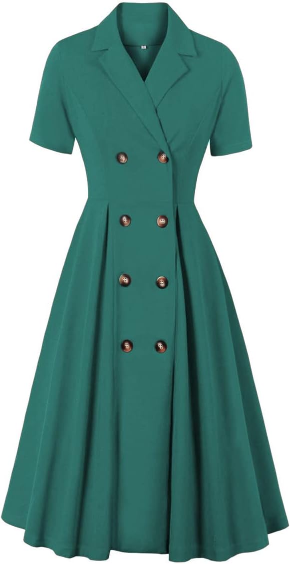 1950s Dresses for Women Vintage Rockabilly Retro Short Sleeve Tie Midi Dress Cocktail Party Evening Prom Gown