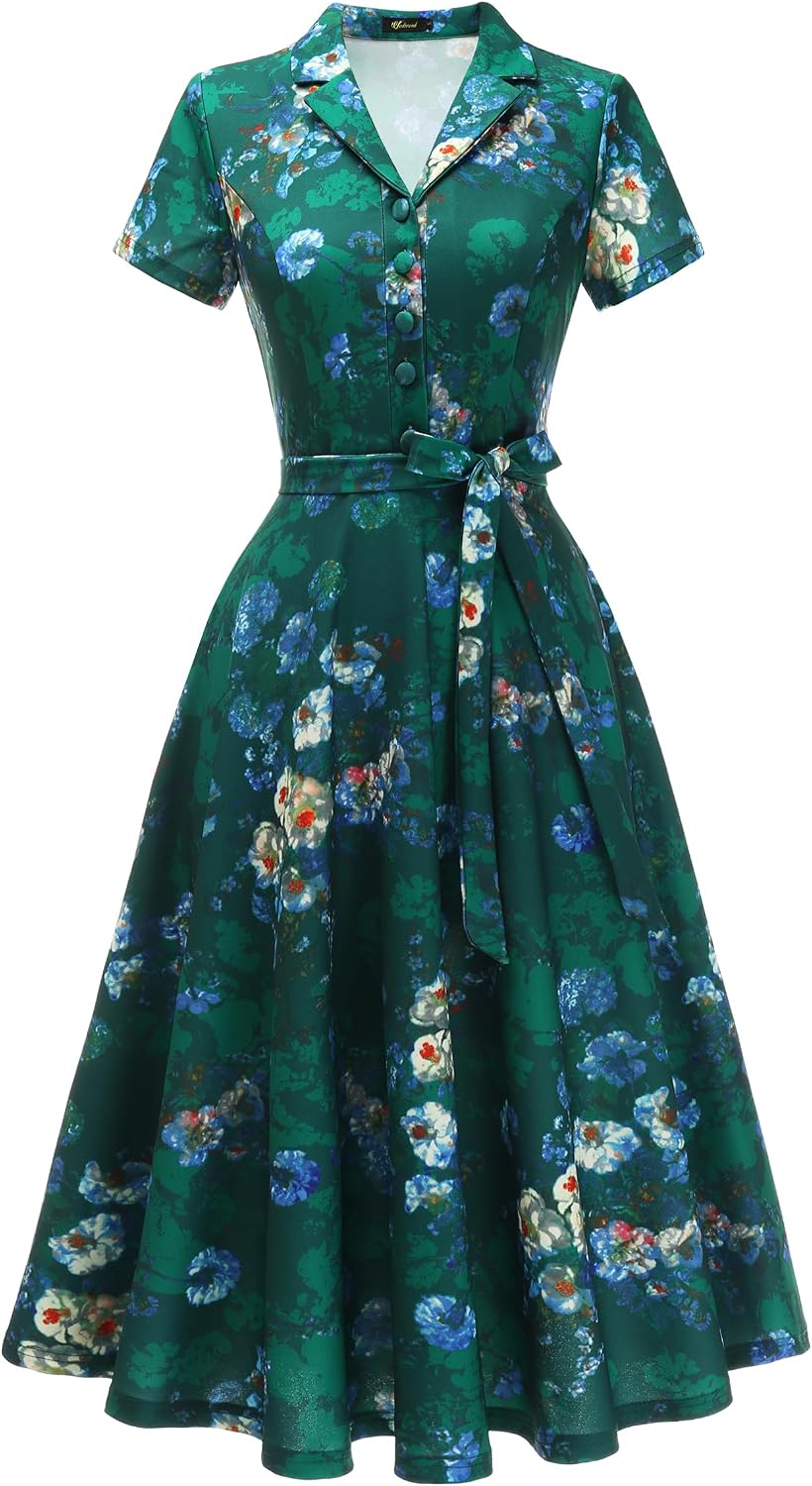 Wedtrend Women's Vintage Tea Dress, Short Sleeve Cocktail Party Dress Work Church Casual Dress