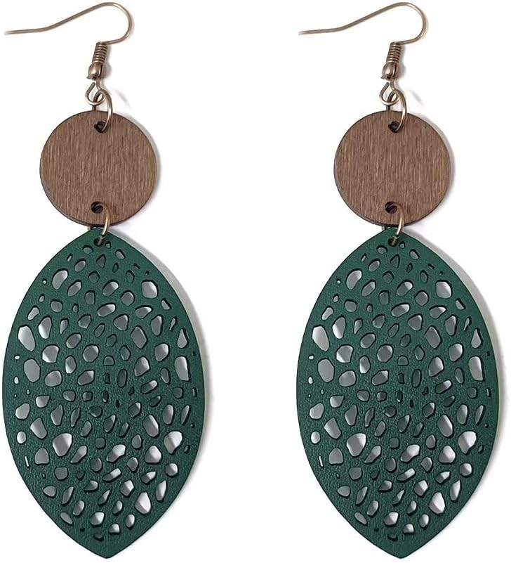 Wooden Geometric Hollow-Out Circle Statement Earrings
