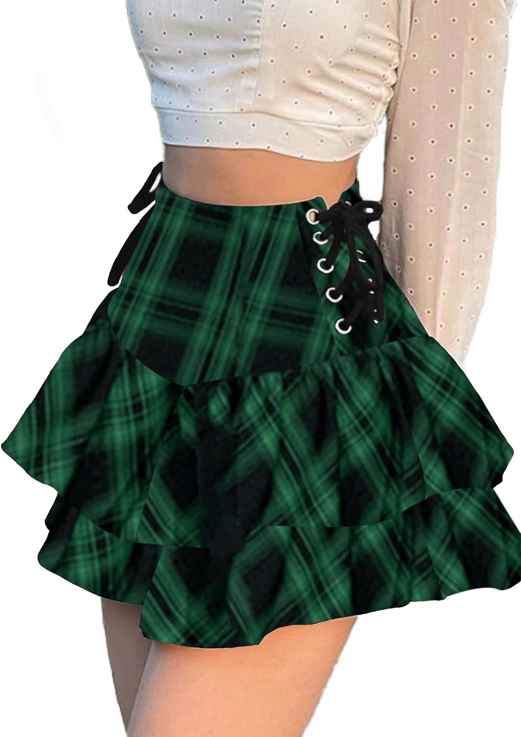 Womens Gothic Skirt Layered Ruffles Mini Emo Y2k Skirt Set