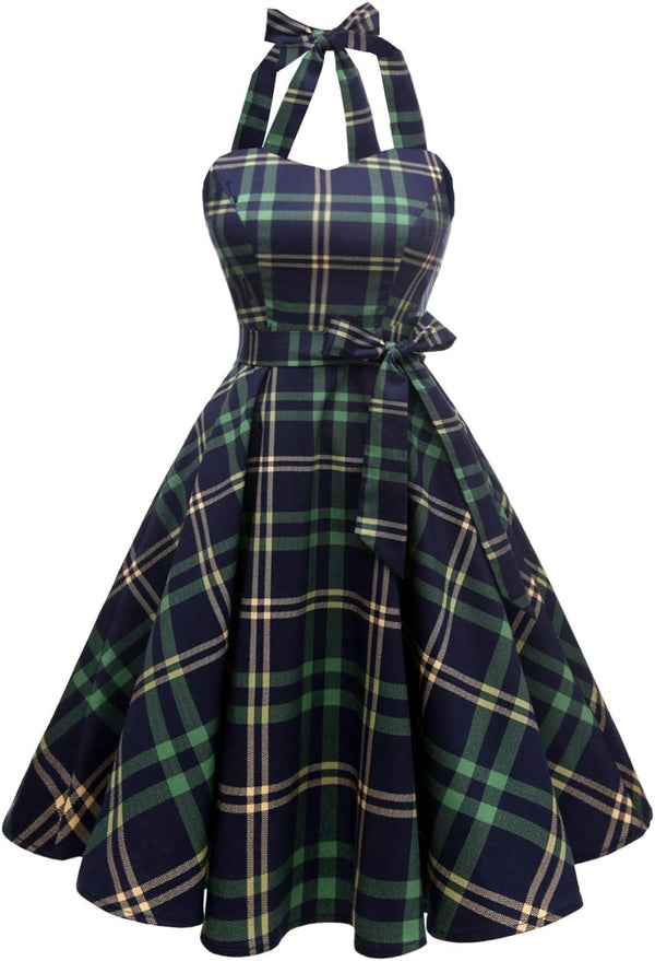 Topdress Women'sVintage Polka Audrey Dress 1950s Halter Retro Cocktail Dress