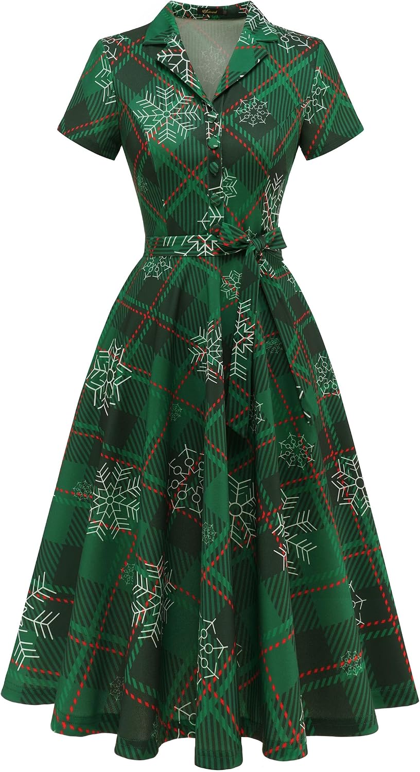 Wedtrend Women's Vintage Tea Dress, Short Sleeve Cocktail Party Dress Work Church Casual Dress