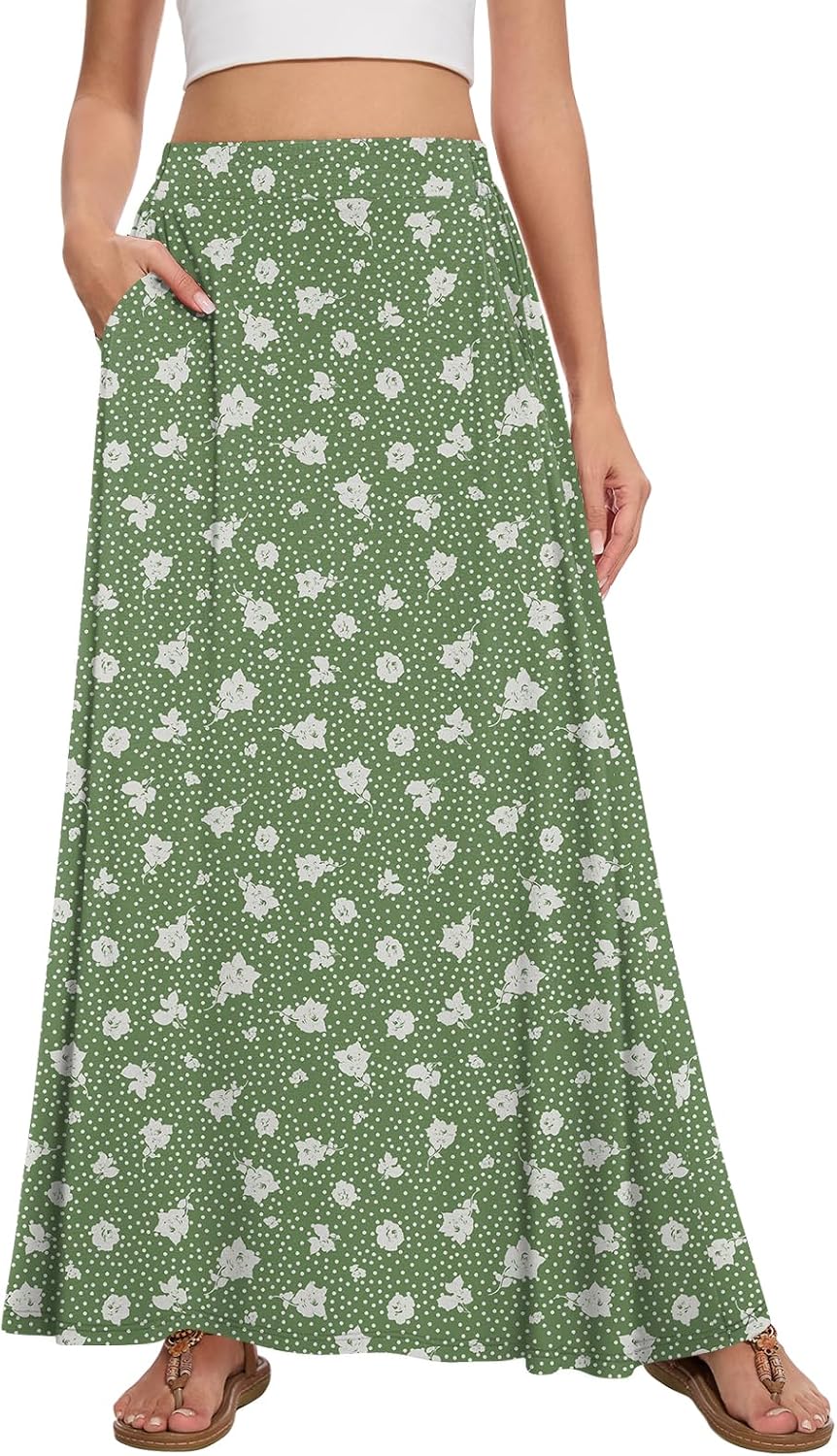 Womens Maxi Skirt Long Flowy Summer A-Line High Waist Skirts