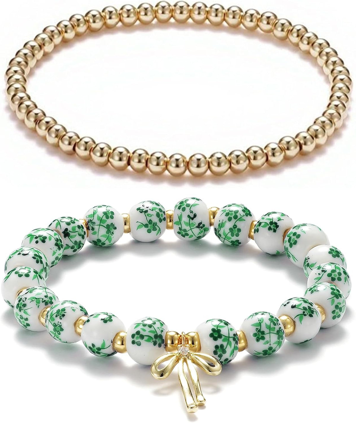 Beaded Bracelets for Women,Bow Charm Blue Flower Gold Plated Jewelry Women