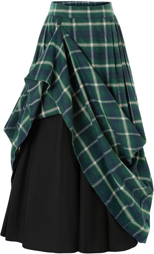 Scarlet Darkness Plaid Skirts for Women High Waist Layered Long Skirt