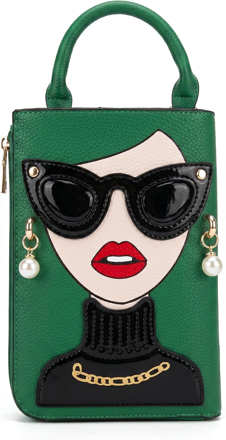 Women Novelty Lady Face Shoulder Bags Funky PU Leather Top Handle Satchel Handbags Clutch Purse for Women