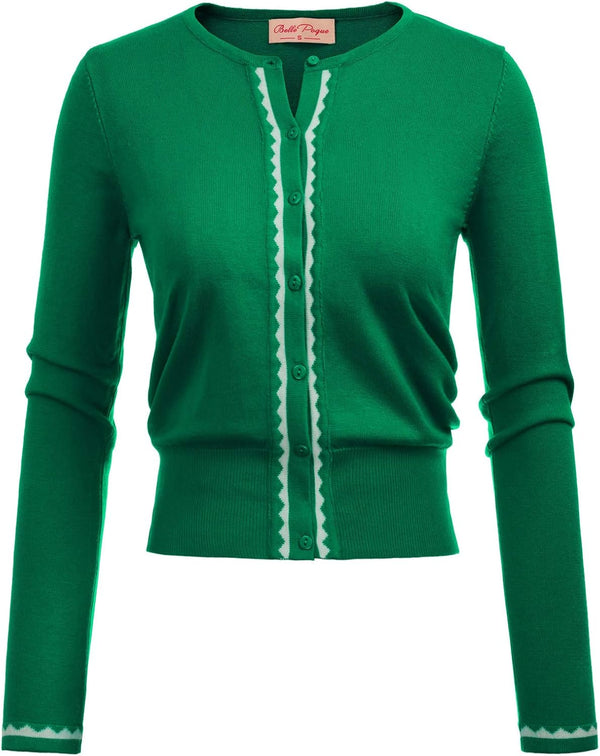 Women's Color Block Cropped Knit Cardigan