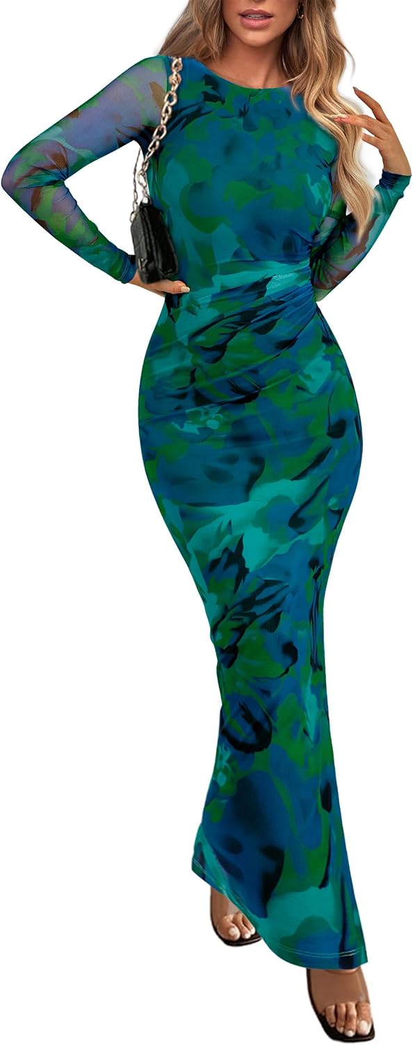 PRETTYGARDEN Women's Floral Bodycon Maxi Fall Dress