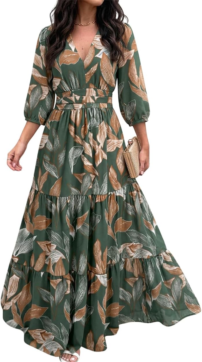 CHICME Womens Summer Boho Floral Wedding Guest Vacation Beach Maxi Dress