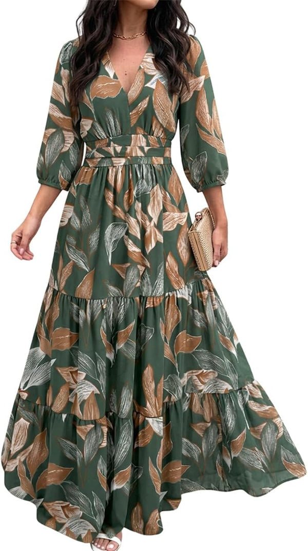 CHICME Womens Summer Boho Floral Wedding Guest Vacation Beach Maxi Dress