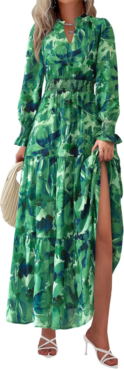 PRETTYGARDEN Women's Floral Maxi Dress Fall A Line Wedding Guest Dresses