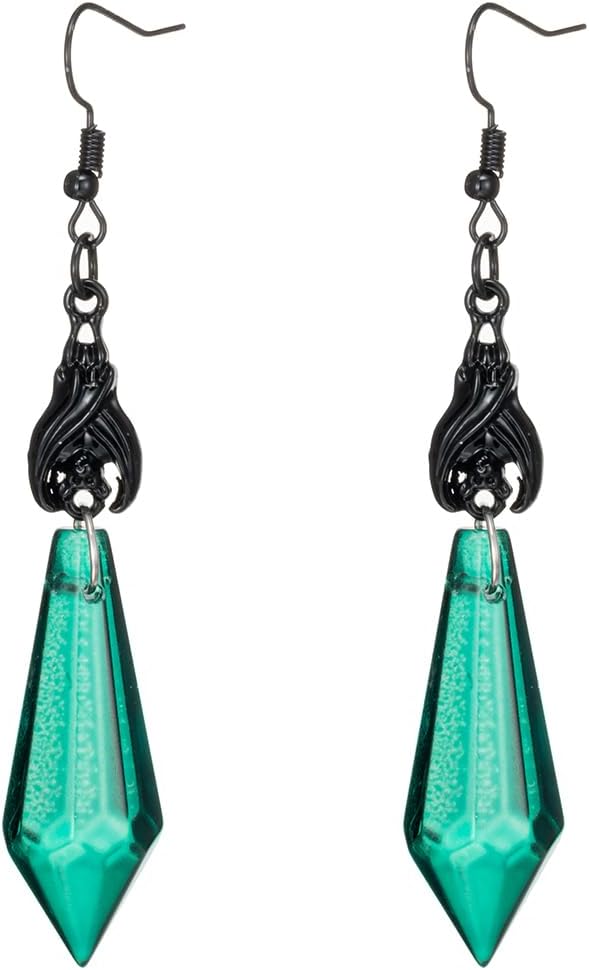 Gothic Dark Bat Dangle Earrings Red Black Crystal Gems Bat Earrings Punk Rock Style Bats Animal Earrings Halloween Costumes Earrings Jewelry for Women