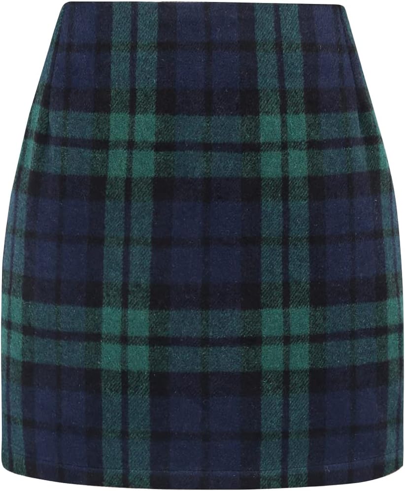 Womens High Waist Plaid Skirt Bodycon Pencil Wool Mini Skirts