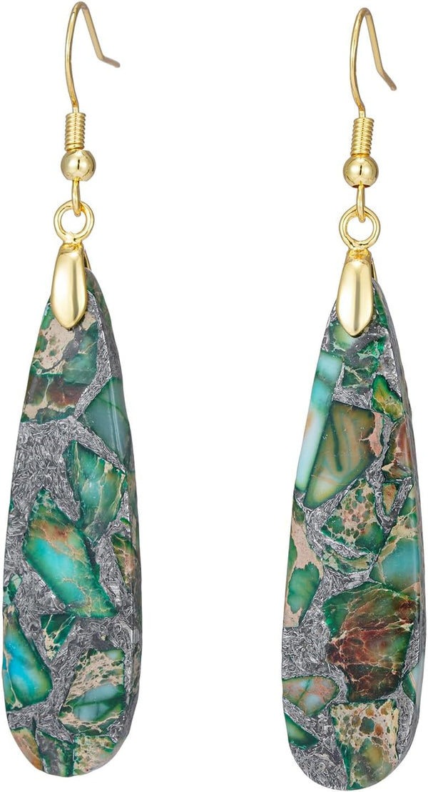 Natural Stone Long Drop Boho Earrings