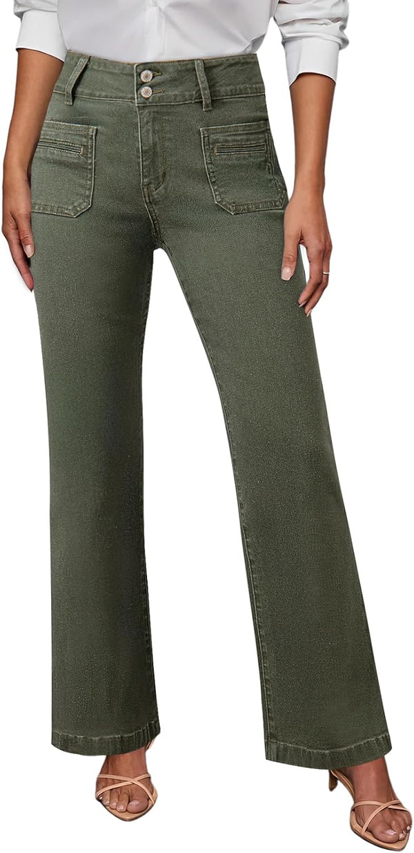 Sidefeel Women's Wide Leg Jeans High Waisted Tummy Control Stretchy