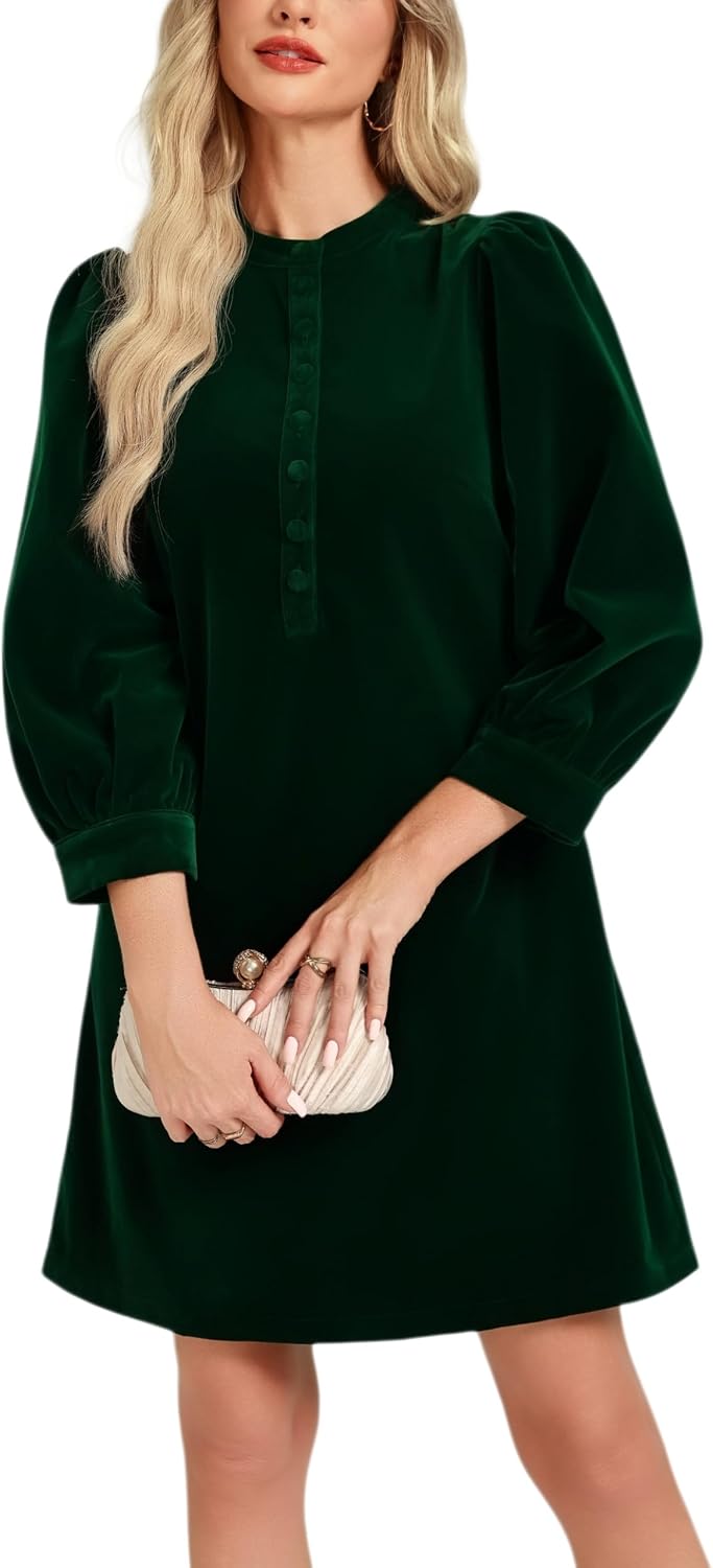 Ladyful Velvet Dress for Women Fall 3/4 Sleeve Cocktail Mini Shift Dress