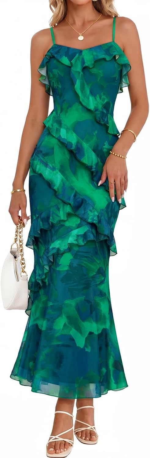 MEROKEETY Summer Floral Wedding Guest Maxi Dress Women 2026 Formal Cocktail