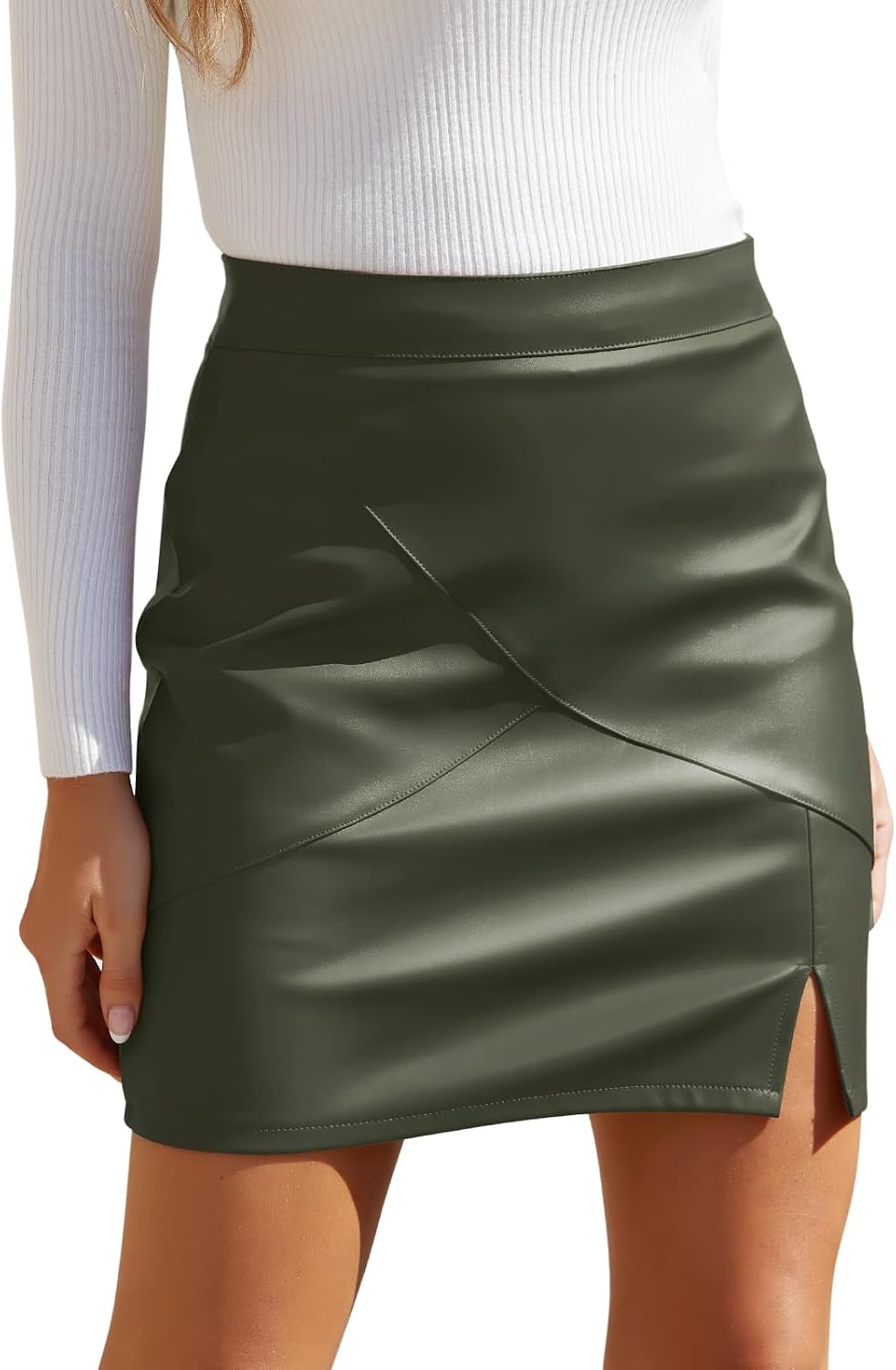 Womens Faux Leather Skirt High Waisted Bodycon Pencil Mini Skirts with Shorts