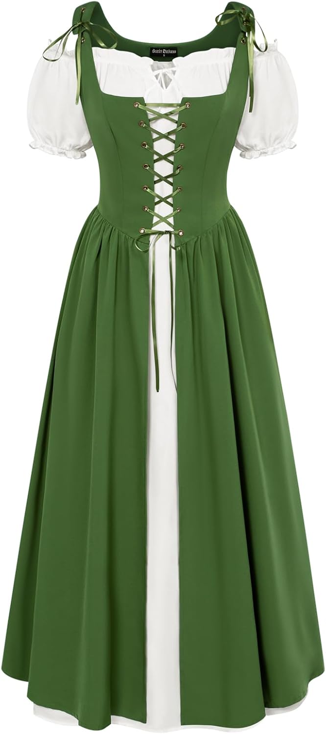 Scarlet Darkness Renaissance Costume Women Halloween Medieval Pirate Dress