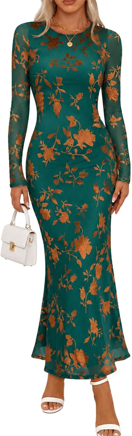 MEROKEETY Womens Fall Velvet Formal Wedding Guest Maxi Dress