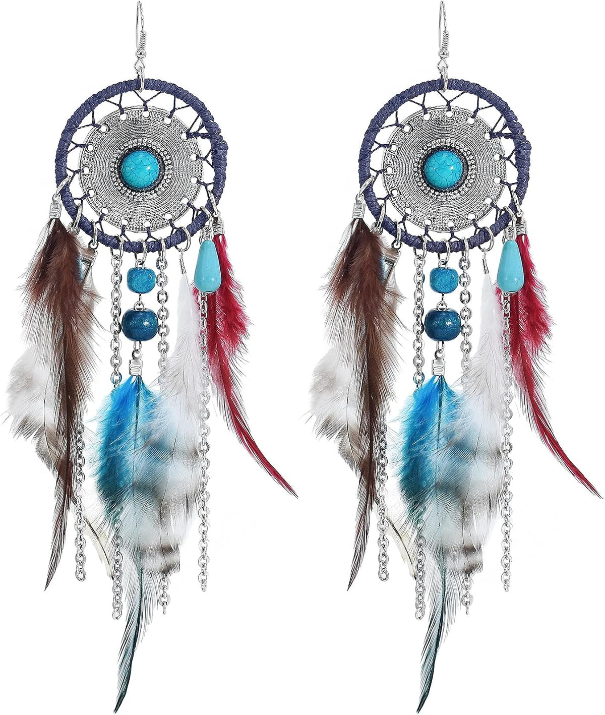 Punk Vintage Long Tassel Feather Beads Drop Wolf Tooth Pendant Earring Fish Hook Earrings Suitable to Wear At All Times