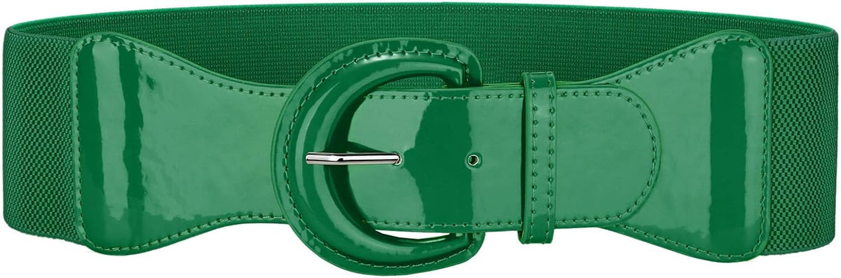 JASGOOD Women Wide Elastic Belts Vintage Chunky Buckle Patent Leather Belt