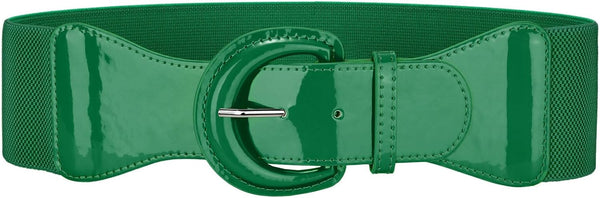 JASGOOD Women Wide Elastic Belts Vintage Chunky Buckle Patent Leather Belt