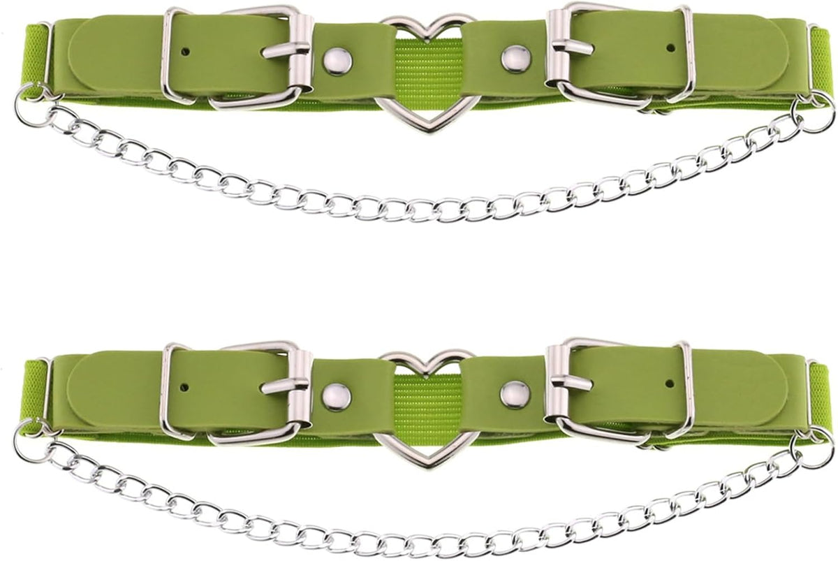 2PCs Leather Leg Garter with Chains, Elastic Rock Heart Thigh Garter for Women