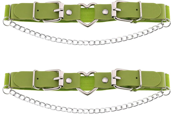 2PCs Leather Leg Garter with Chains, Elastic Rock Heart Thigh Garter for Women