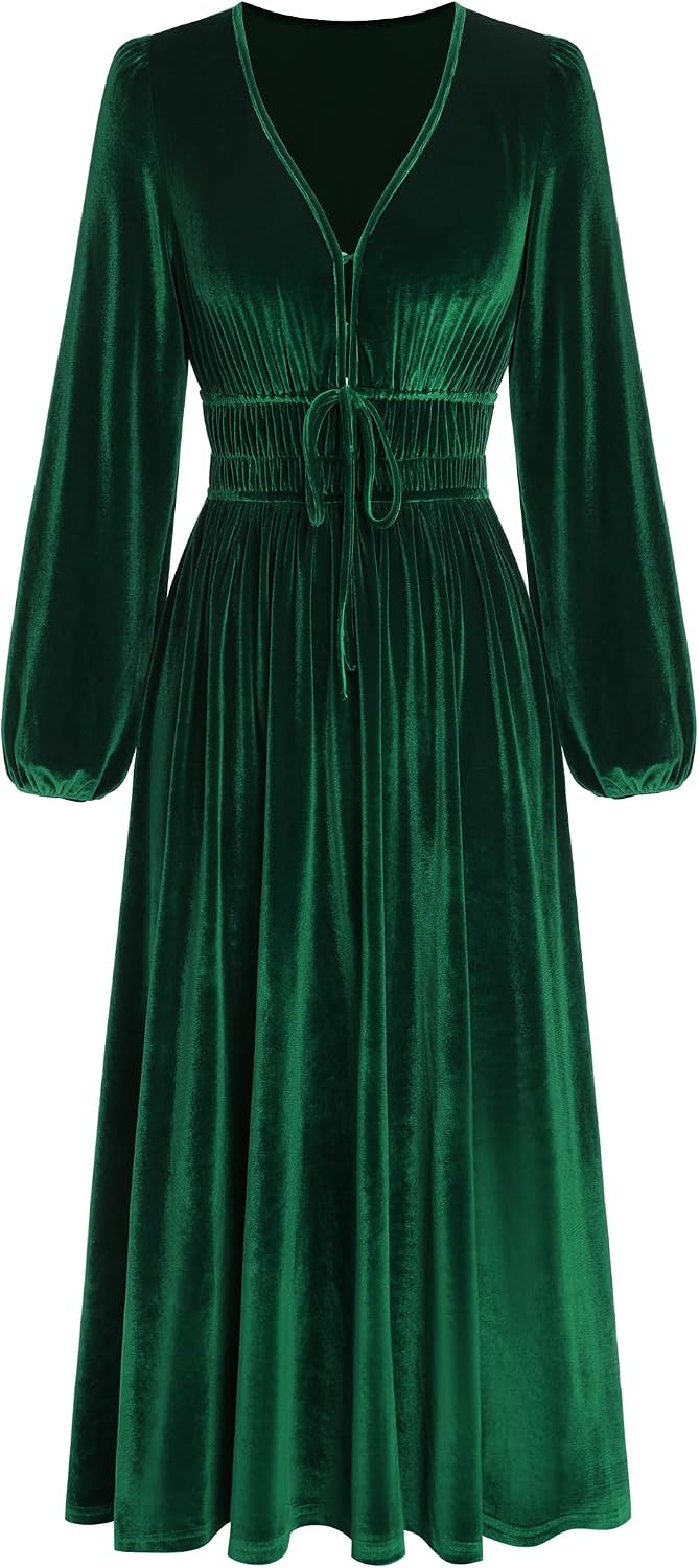 ZAFUL Women's V Neck Velvet Midi Dress Long Sleeve Formal Cocktail Dress