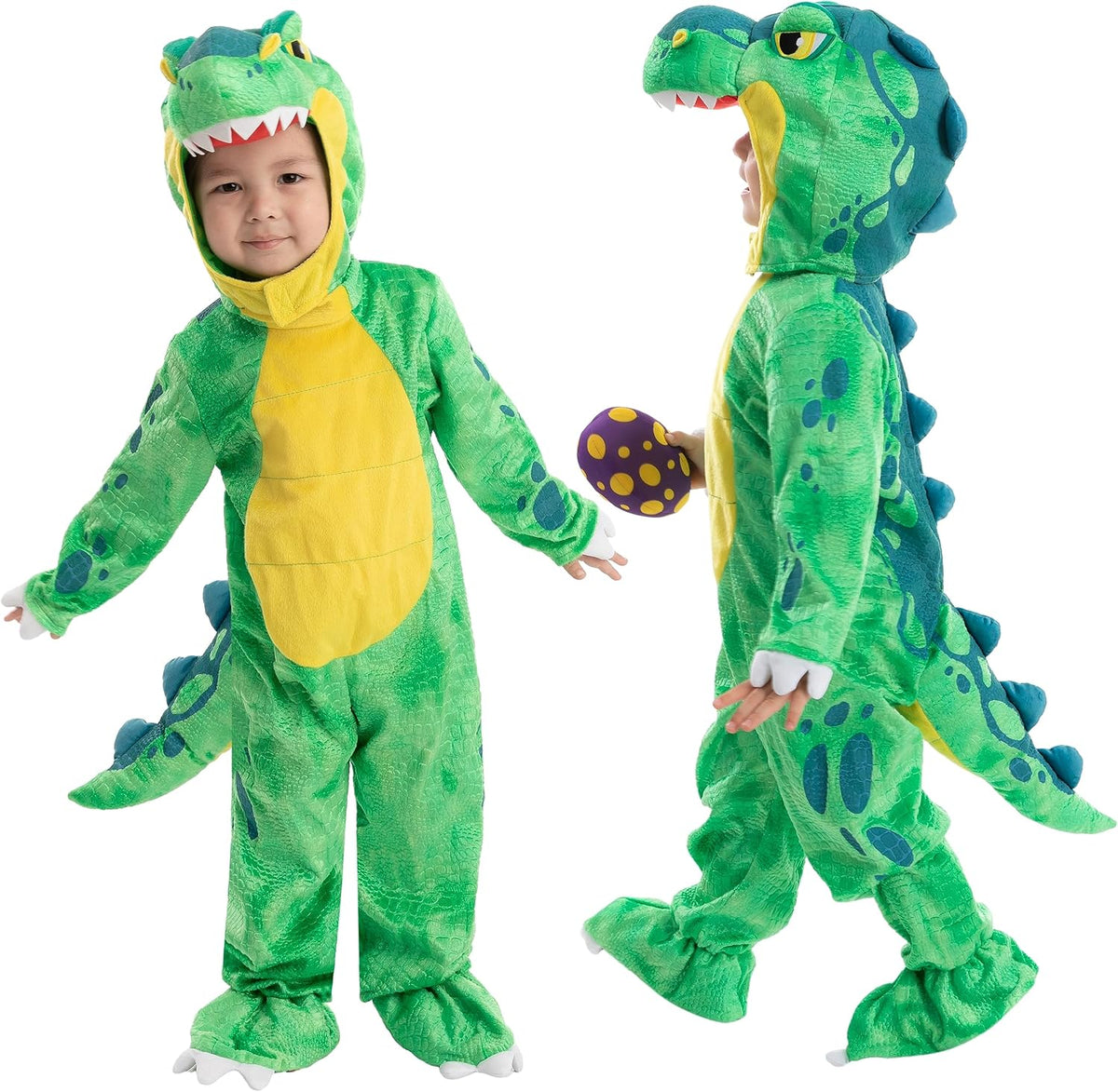 Spooktacular Creations Halloween Dinosaur Costume Kids, T.rex Costume Outfit with Egg for Toddler Child Dress Up Party