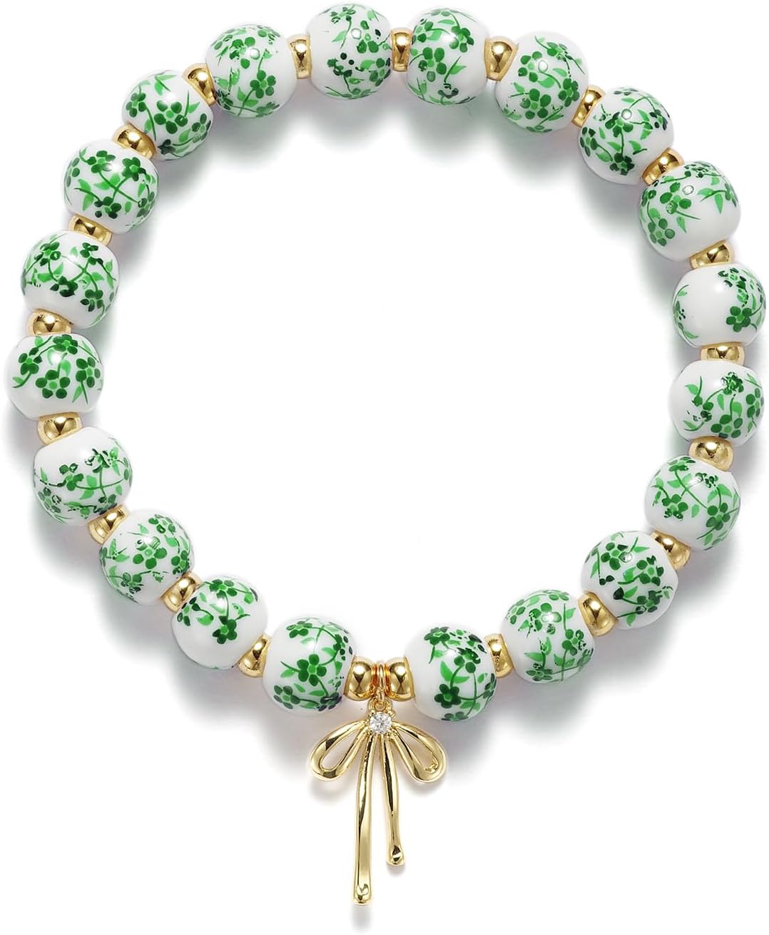 Beaded Bracelets for Women,Bow Charm Blue Flower Gold Plated Jewelry Women