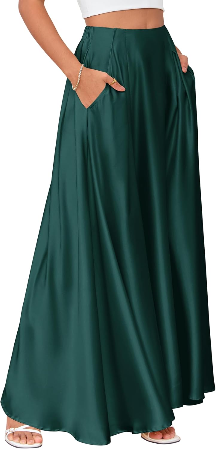 Maxi Satin Skirts for Womens High Waisted Flowy Long A line Skirt Trendy for Office Holiday Party