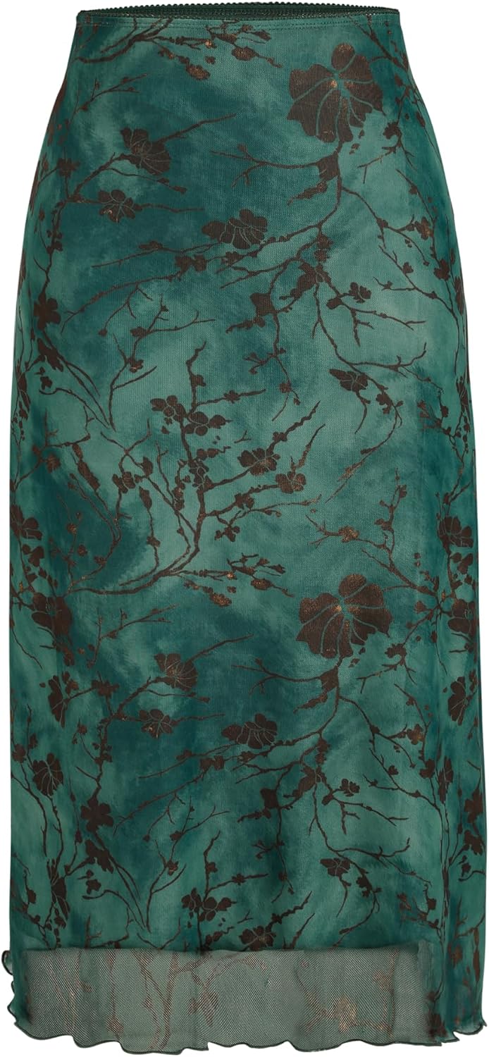 CIDER Women’s Mesh Floral Boho Long Midi Skirts