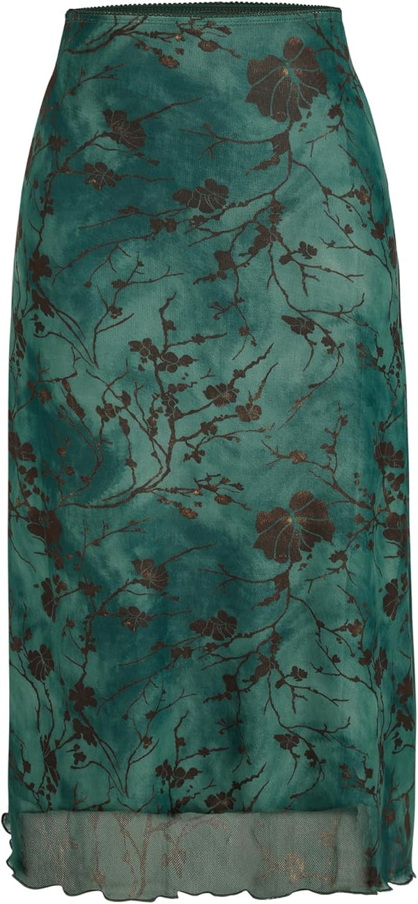 CIDER Women’s Mesh Floral Boho Long Midi Skirts