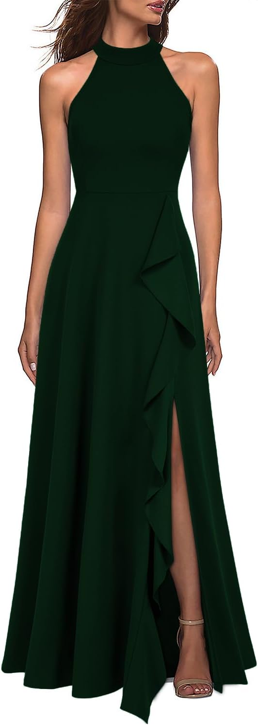 WOOSEA Women's High Neck Sexy Split Evening Cocktail Party Maxi Long Formal Dress