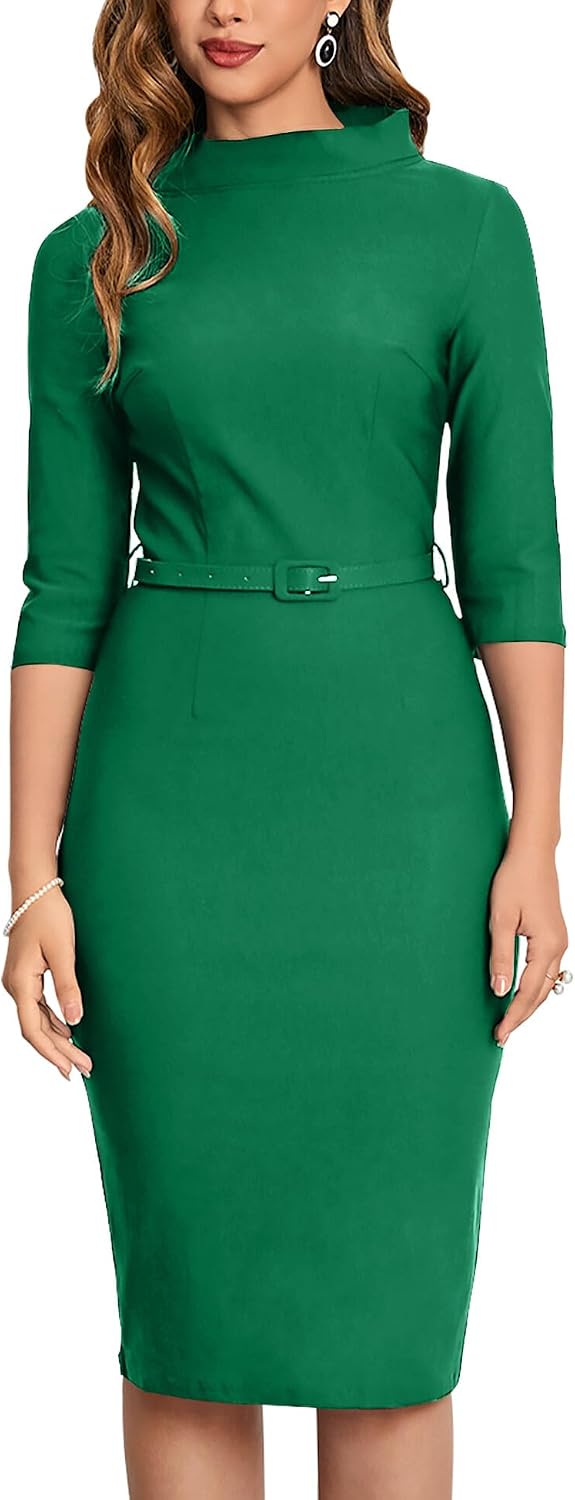 Women's 1950s Vintage 3/4 Sleeve Elegant Collar Cocktail Evening Dress