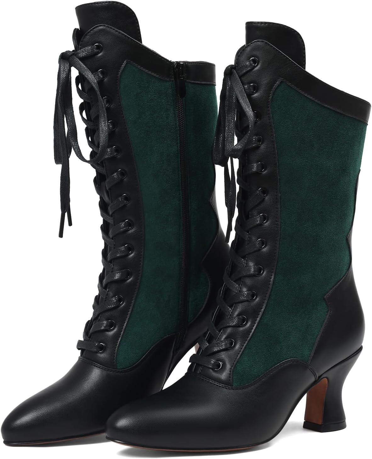 Witch Boots for Women Victorian Lace Up Pirate Mid Calf Boot