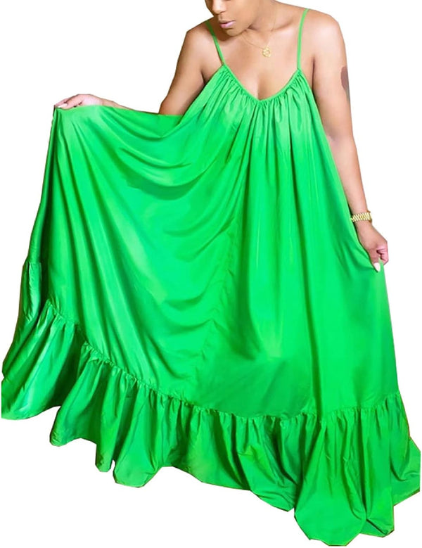 Women's Spaghetti Strap Oversized Loose Beach Long Maxi Swing Dress