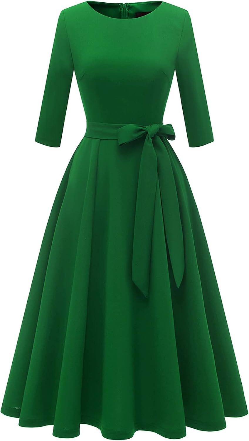 DRESSTELLS Cocktail Dresses for Women, Vintage Wedding Guest 3/4 Sleeves Formal Church Tea Dress