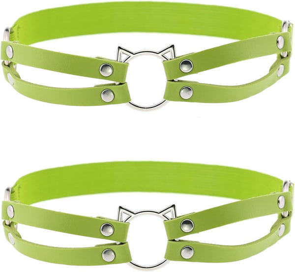 2pcs Adjustable Faux Leather Leg Garter, Elastic Punk Thigh Straps for Ladies