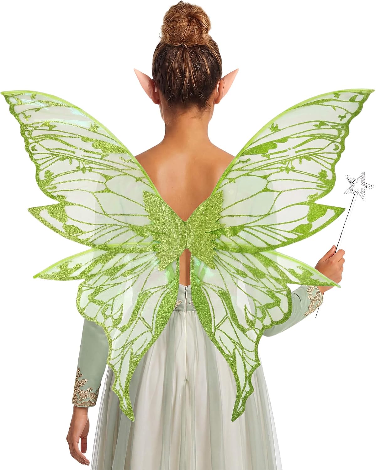 YKW Fairy Wings for Adult Women,31.5"x29" Butterfly Cosplay Wings with Lace Gloves,Organza Costume Wings for Halloween Party